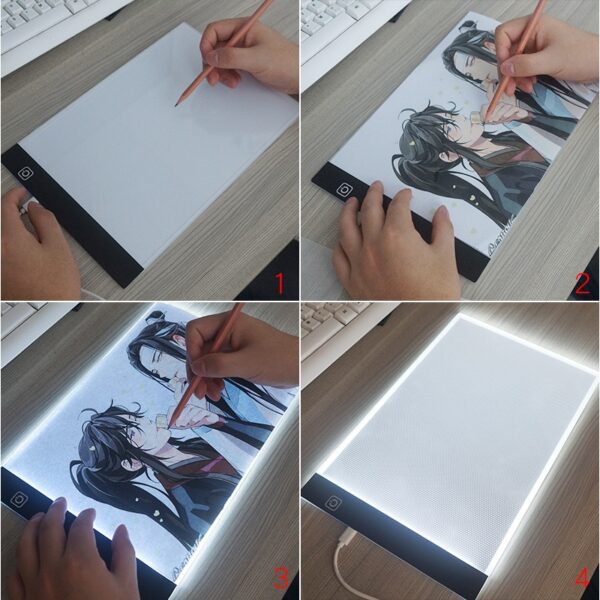 Placa de fundo iluminado tamanho A4 para desenho com LED regulável em 3 níveis - Imagem 4